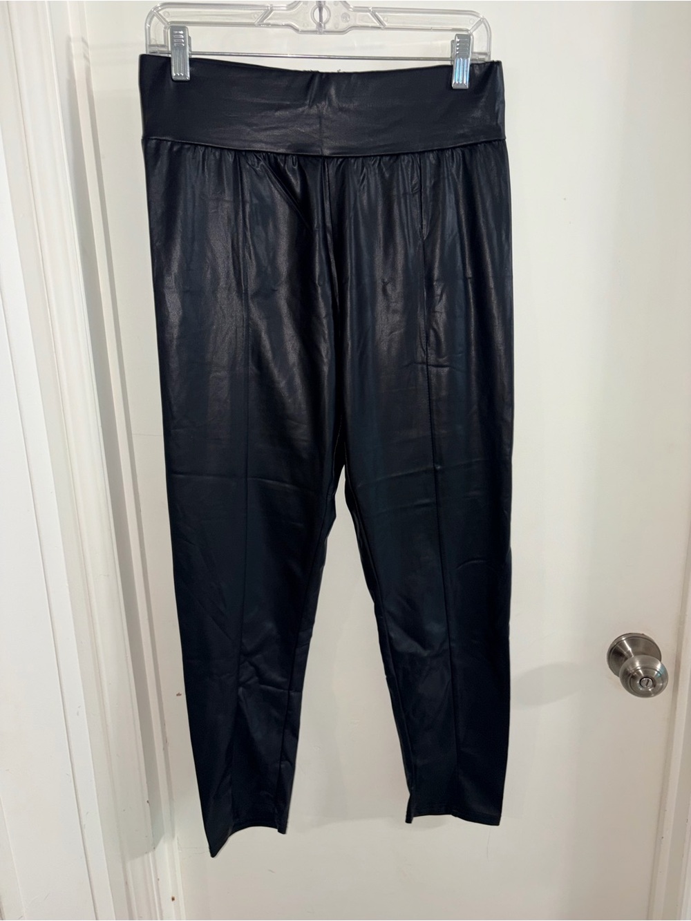 Faux Leather High-Waist Pull-On Pants - Black